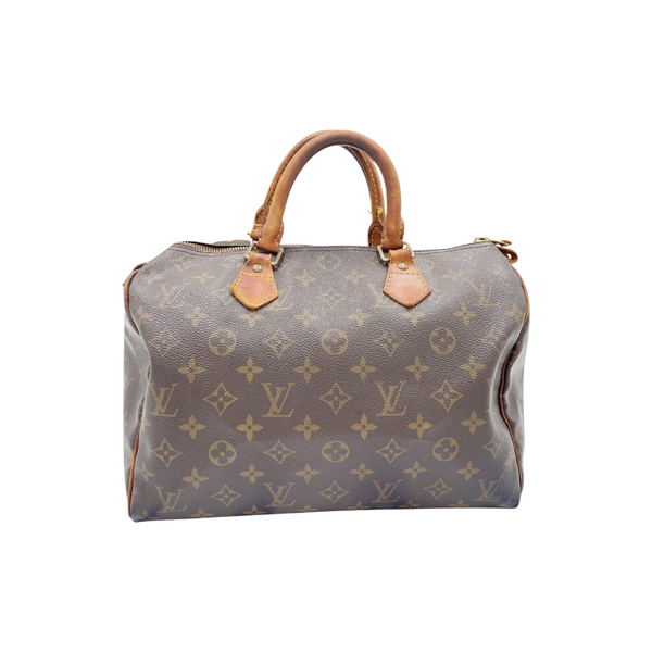 Secondstore Louis Vuitton Speedy 30 handbag in iconic brown monogram canvas with aged natural leather handles.