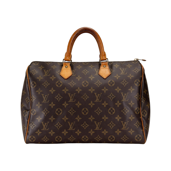 Secondstore Louis Vuitton Speedy 35 handbag in iconic brown monogram canvas with tan leather handles