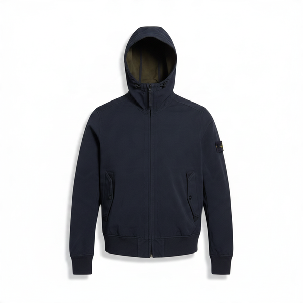 Veste Stone Island Light Soft Shell-R bleu marine à capuche