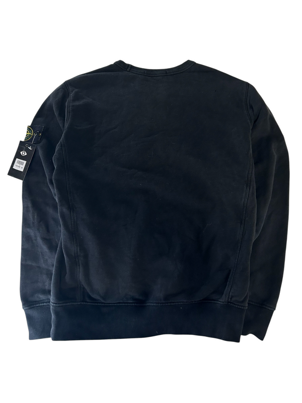 Secondstore black Stone Island crewneck sweatshirt with iconic compass patch on the sleeve.