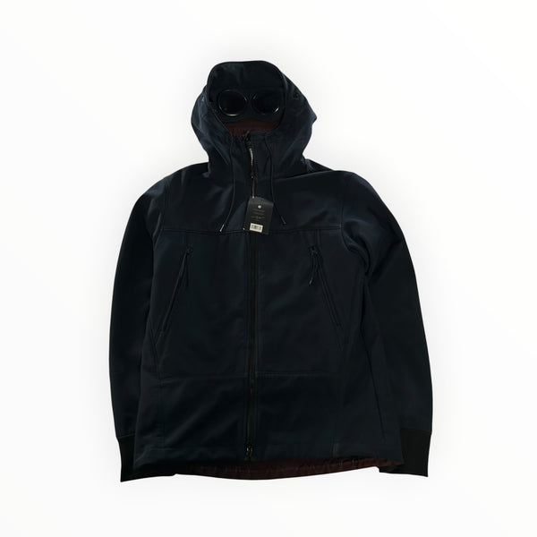 Veste Secondstore C.P. Company Goggle noire en soft shell avec capuche à lunettes intégrées et doublure bordeaux