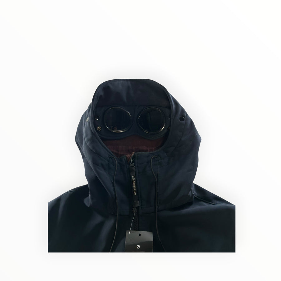 Veste Secondstore C.P. Company noire en soft shell avec capuche emblématique à lunettes et doublure bordeaux
