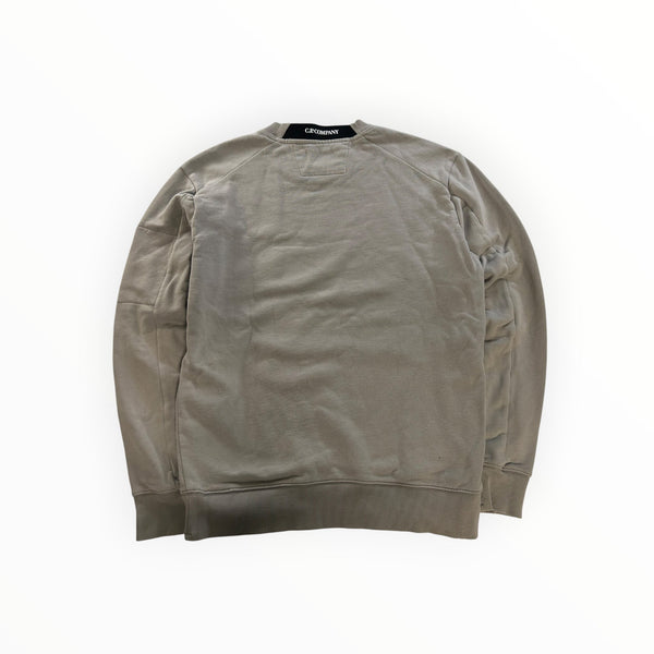 Secondstore C.P. Company grey cotton crewneck sweatshirt, back view showing ribbed hem and neckline branding.
