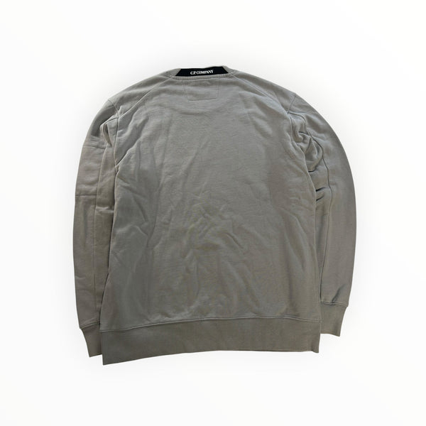 Secondstore C.P. Company grey cotton crew neck sweatshirt seen from the back with ribbed hem and cuffs