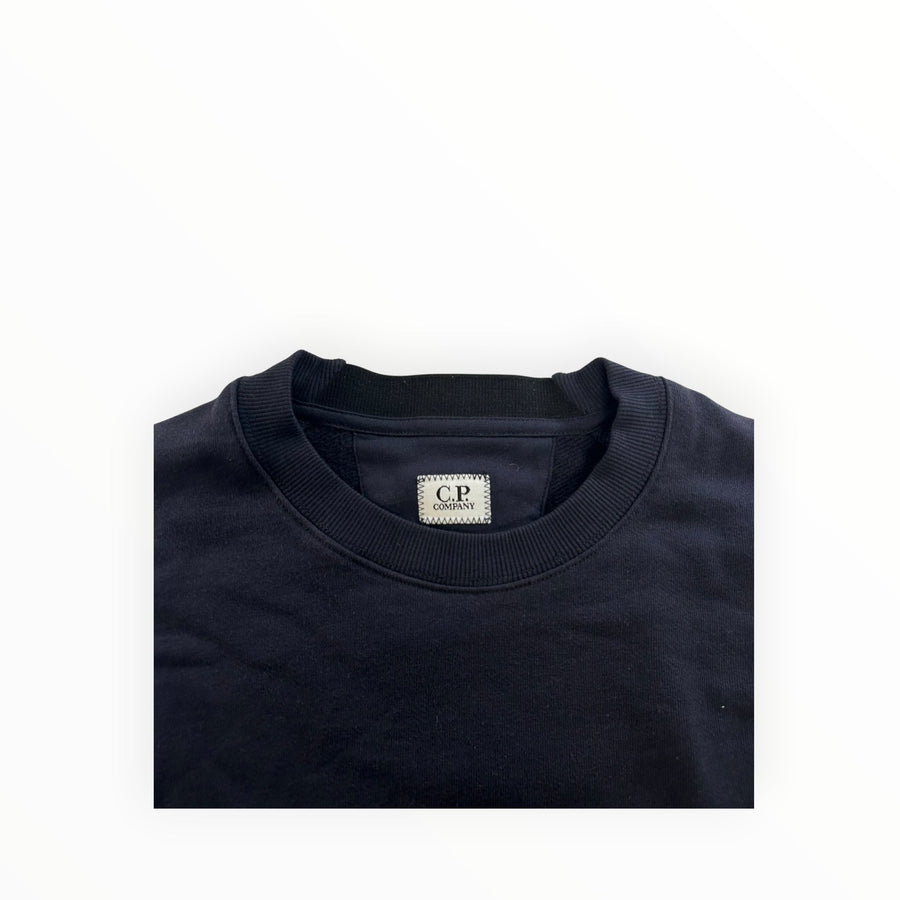 Secondstore C.P. Company navy blue cotton crewneck sweatshirt with ribbed collar and interior brand label