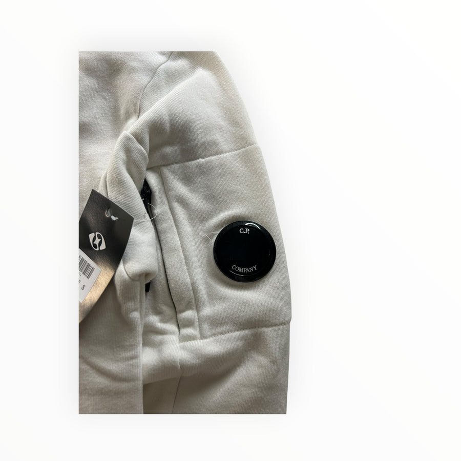 Secondstore off-white C.P. Company cotton sweatshirt featuring the signature black lens detail on the sleeve pocket.