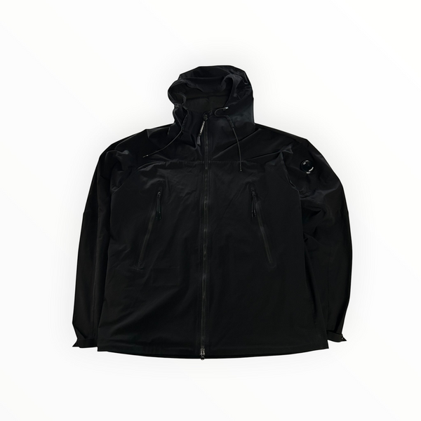 Veste noire Secondstore C.P. Company Pro-Tek à capuche avec fermeture zippée et détail de lentille sur la manche