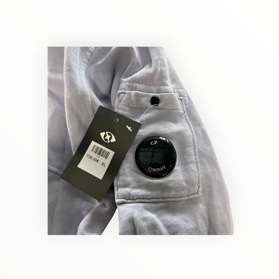 Sweat à capuche Secondstore C.P. Company en coton gris clair avec poche sur manche et lentille iconique