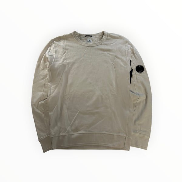 Sweat-shirt à col rond Secondstore C.P. Company en coton beige avec poche zippée iconique et lentille sur la manche
