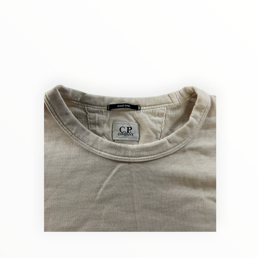 Sweat-shirt à col rond Secondstore C.P. Company en coton beige avec étiquette de col intérieure Resist Dyed