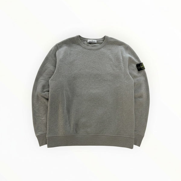 Secondstore grey Stone Island crewneck sweatshirt in soft cotton with signature compass badge on the left sleeve