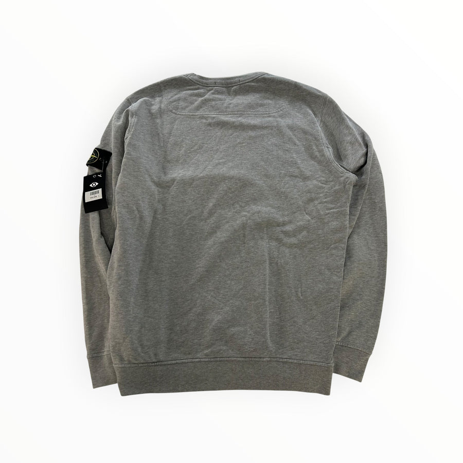 Secondstore grey Stone Island crewneck sweatshirt in cotton with iconic compass patch on the left sleeve