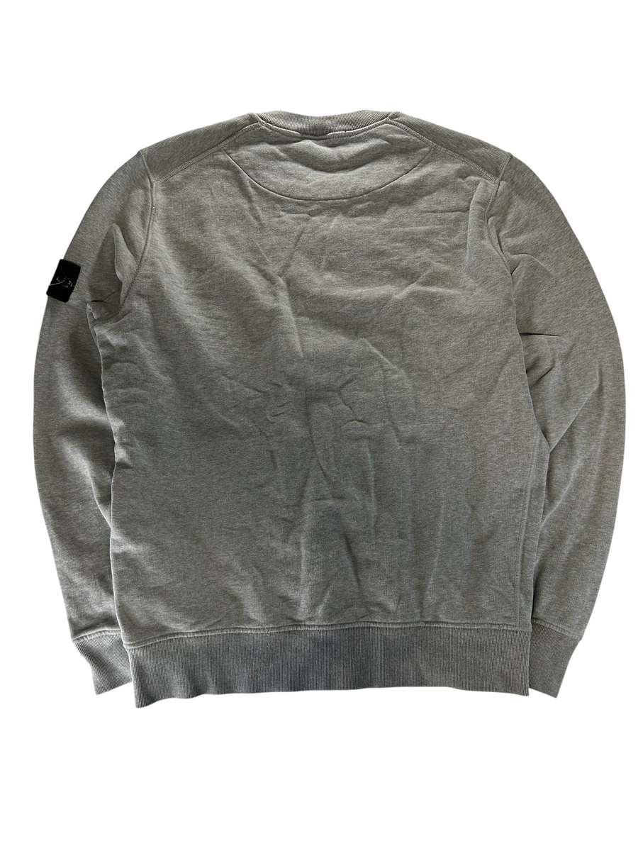 Secondstore grey Stone Island crewneck sweatshirt in soft cotton with ribbed cuffs and signature sleeve compass patch.