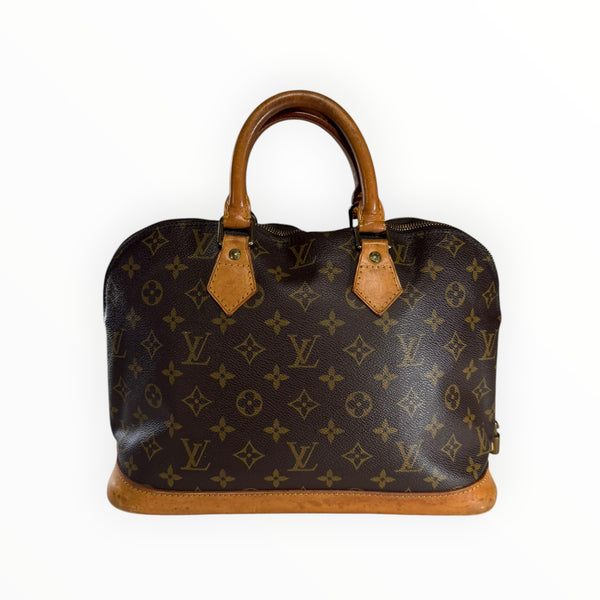 Sac à main Secondstore Louis Vuitton Alma en toile Monogram marron avec poignées et base en cuir de vachette naturel