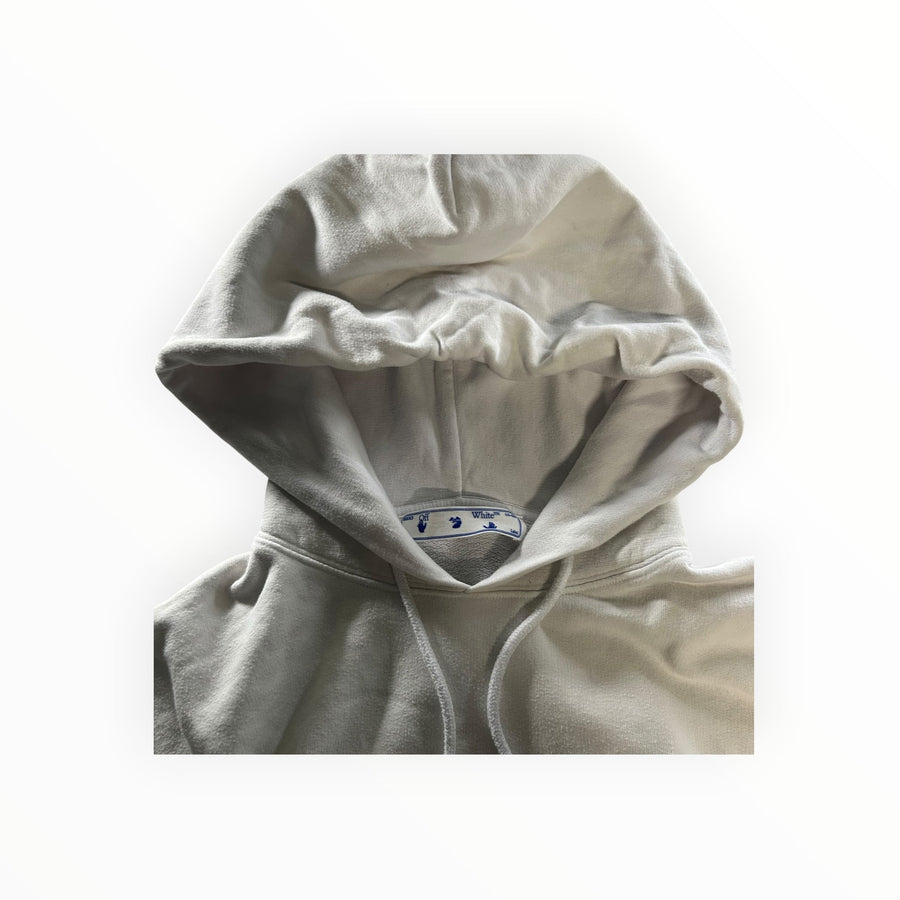 Secondstore Off-White cotton hooded sweatshirt in off-white with adjustable drawstring hood and interior brand label
