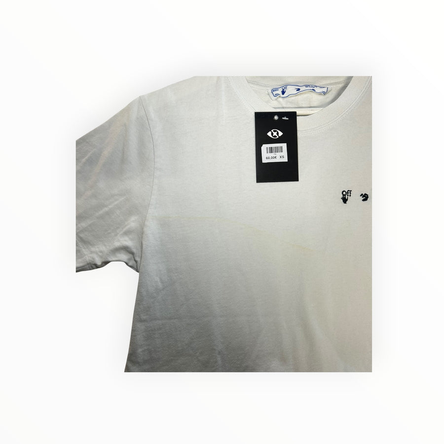 Secondstore Off-White cotton crewneck t-shirt in off-white with small black chest logo and original store tag