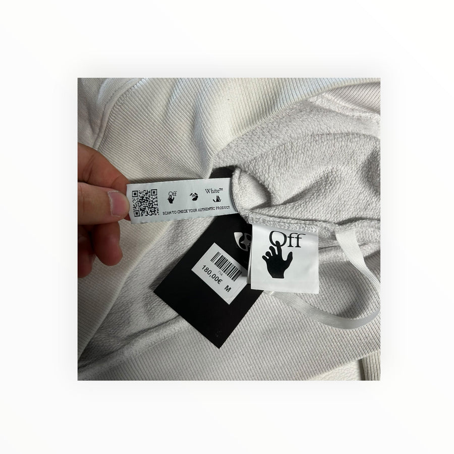 Secondstore Off-White cotton hoodie interior labels with authenticity QR code and price tag