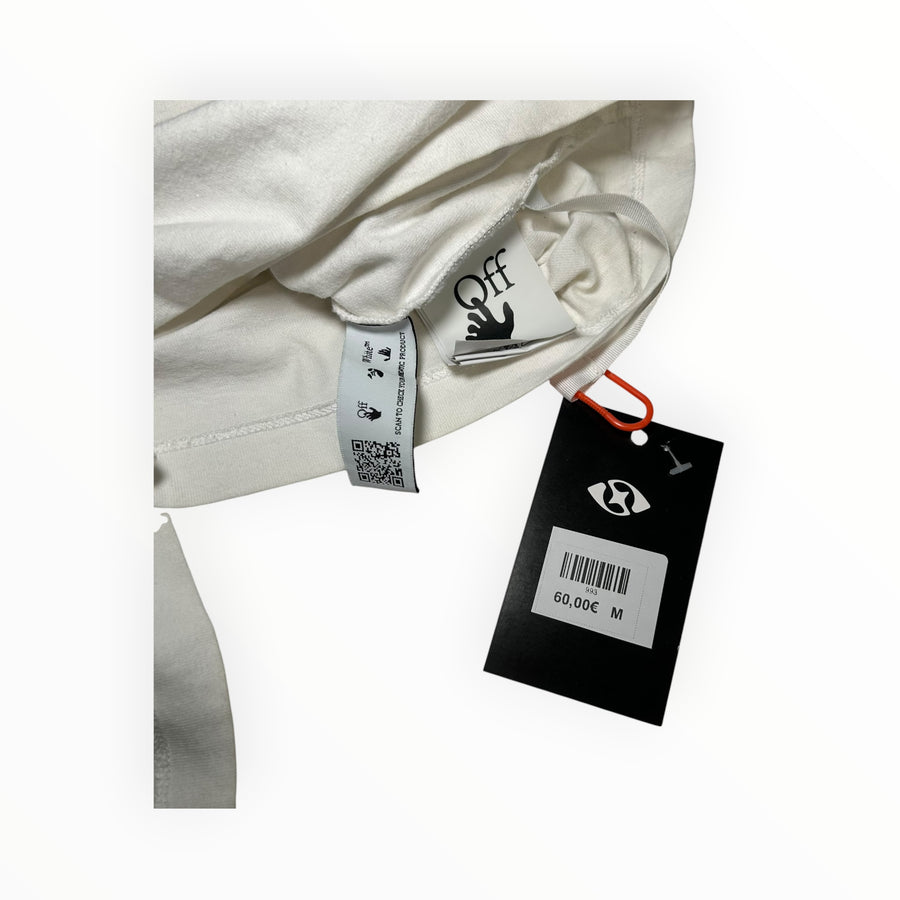 Secondstore Off-White cotton t-shirt interior labels and authentic black price tag with barcode