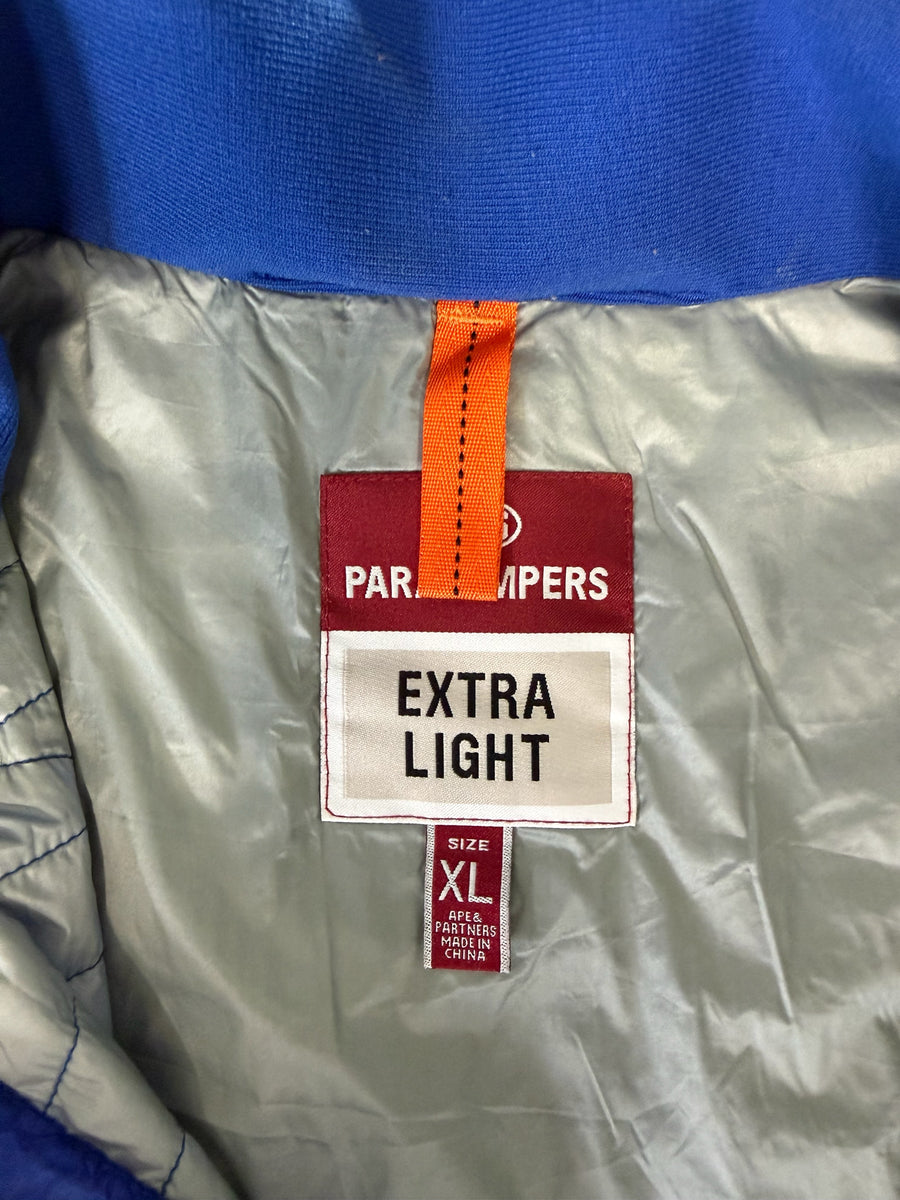 Étiquette intérieure de gilet Secondstore Parajumpers Extra Light bleu avec sangle orange et taille XL