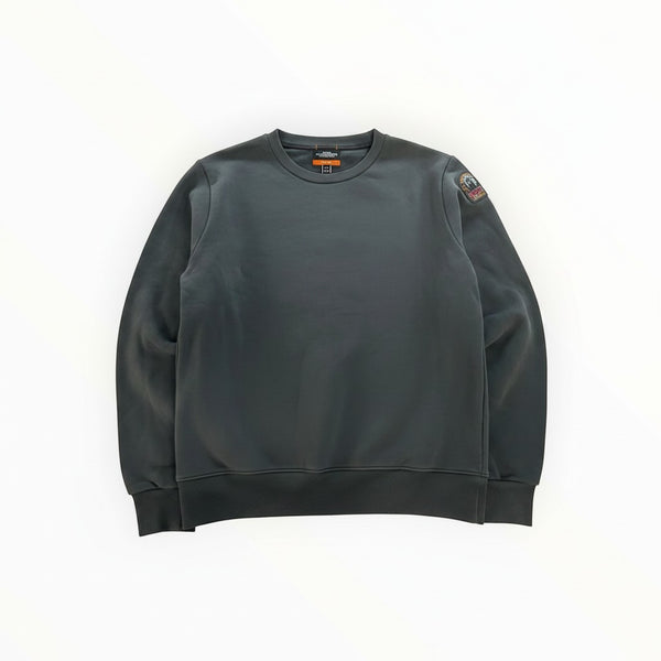 Secondstore PARAJUMPERS light grey crewneck sweatshirt in soft fleece with ribbed trim and signature sleeve patch
