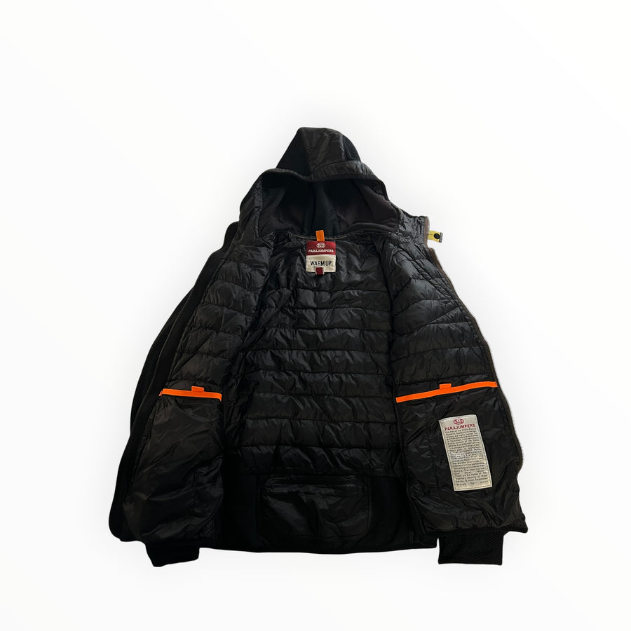 Veste hybride noire Secondstore Parajumpers avec intérieur matelassé, capuche et détails orange contrastants