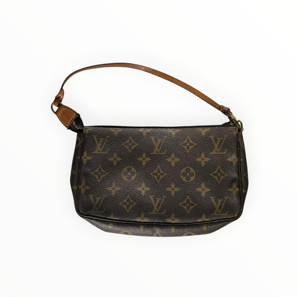 Pochette Accessoires Secondstore Louis Vuitton en toile Monogram marron avec dragonne en cuir de vachette naturel