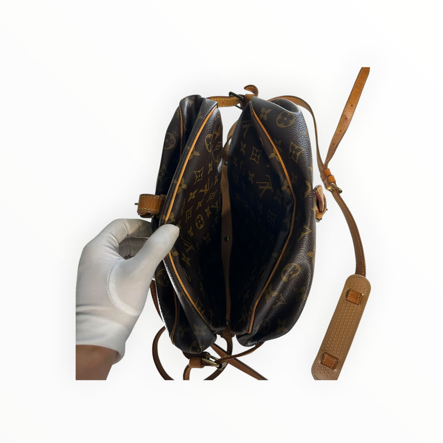 Sac bandoulière Secondstore Louis Vuitton en toile Monogram marron avec détails en cuir naturel et intérieur spacieux