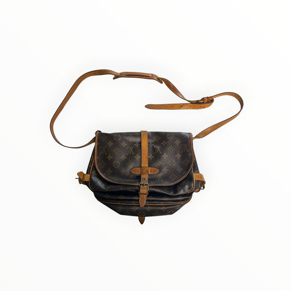 Sac bandoulière Secondstore Louis Vuitton en toile Monogram marron avec finitions en cuir de vachette naturel