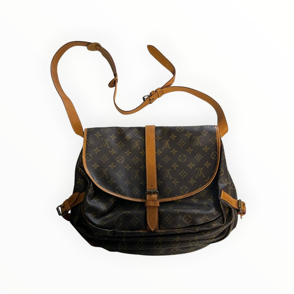 Sac bandoulière Secondstore Louis Vuitton en toile Monogram marron avec finitions en cuir de vachette naturel