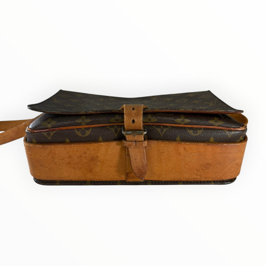 Sac bandoulière Secondstore Louis Vuitton en toile Monogram marron avec finitions en cuir naturel vieilli