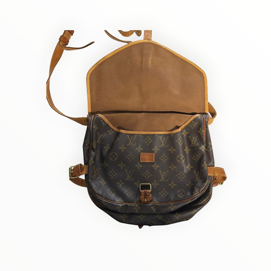 Sac bandoulière Secondstore Louis Vuitton en toile Monogram marron avec finitions en cuir naturel et détails dorés