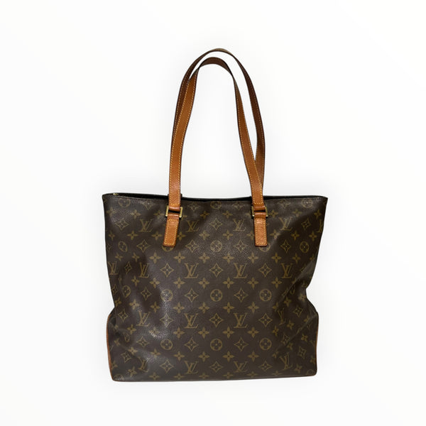 Sac cabas Secondstore Louis Vuitton en toile enduite monogrammée marron avec anses en cuir de vachette naturel