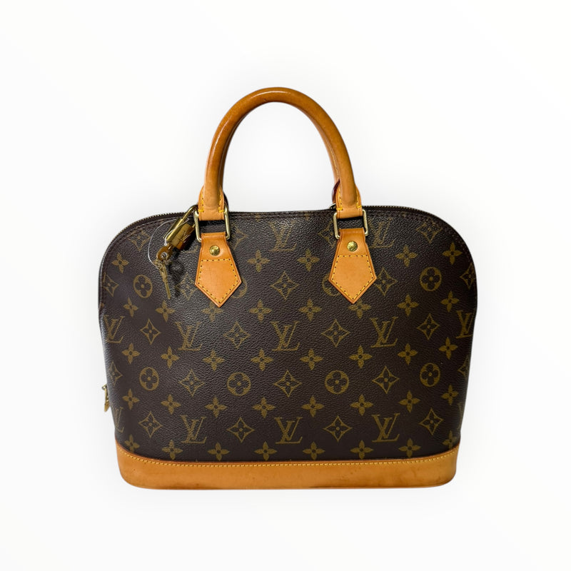 Sac à main Secondstore Louis Vuitton Alma en toile Monogram marron avec anses et finitions en cuir de vachette naturel