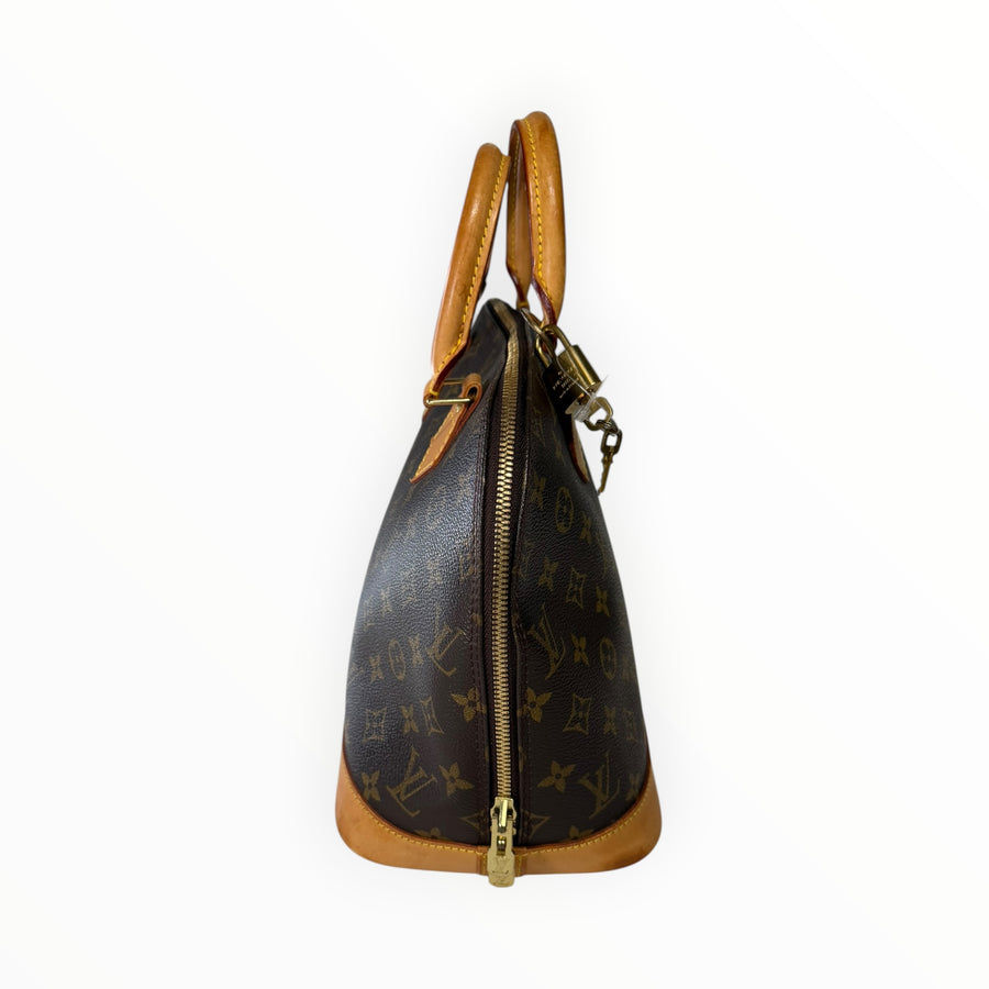 Sac à main Secondstore Louis Vuitton Alma en toile Monogram marron avec finitions en cuir naturel et détails dorés