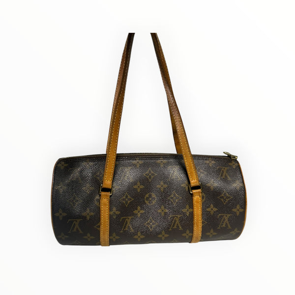 Sac à main cylindrique Louis Vuitton Papillon en toile Monogram et cuir naturel, proposé par Secondstore