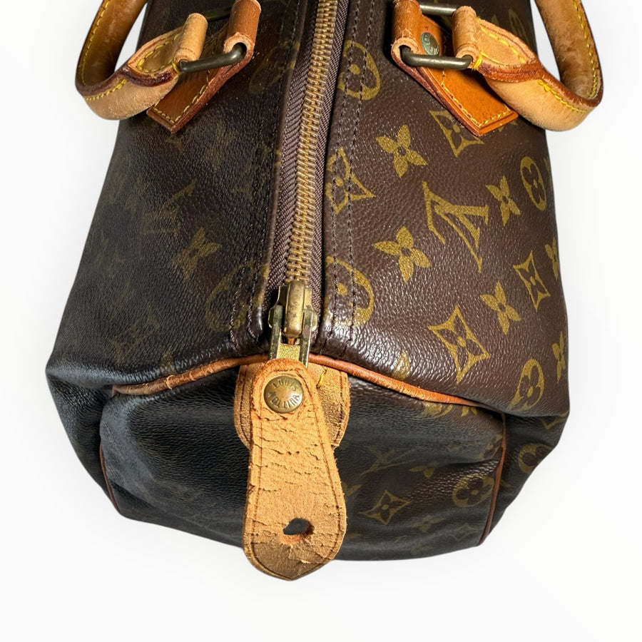 Sac à main Louis Vuitton Speedy Secondstore en toile Monogram marron avec détails en cuir de vachette naturel