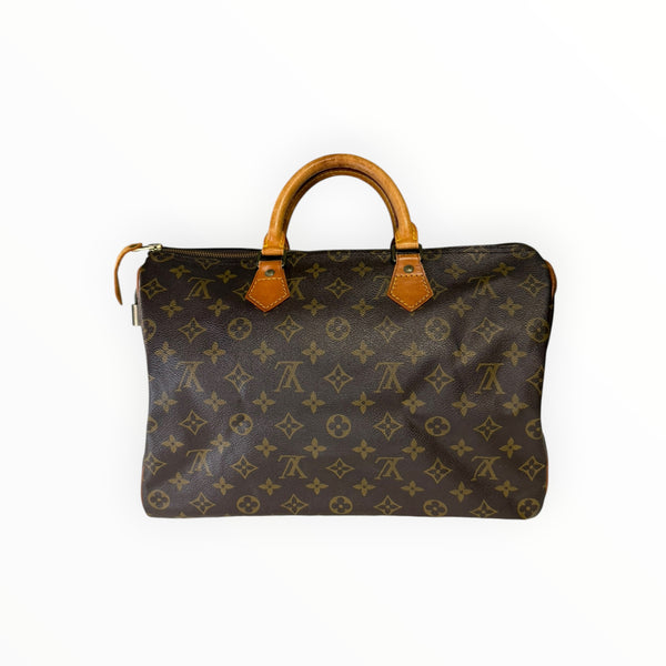 Sac à main Secondstore Louis Vuitton Speedy en toile Monogram marron avec anses en cuir de vachette naturel