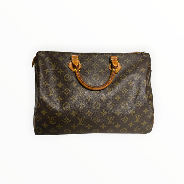 Sac à main Secondstore Louis Vuitton Speedy en toile Monogram marron avec poignées en cuir de vachette naturel