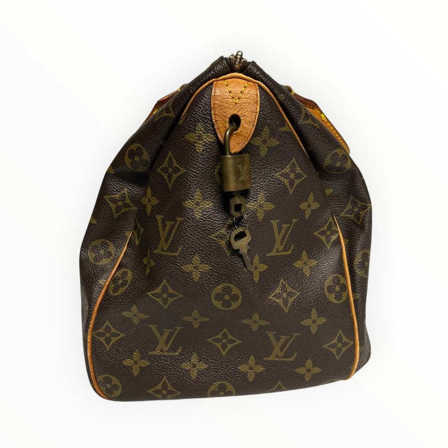 Sac à main Secondstore Louis Vuitton Speedy en toile Monogram marron avec garnitures en cuir et cadenas doré