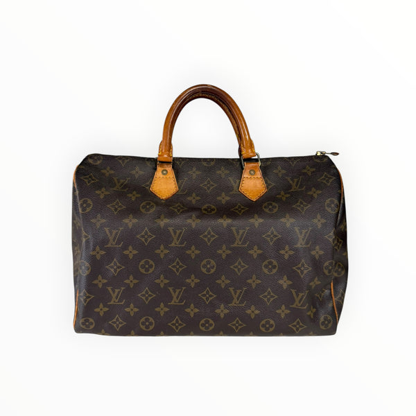 Sac à main Secondstore Louis Vuitton Speedy en toile Monogram marron avec poignées en cuir de vachette naturel