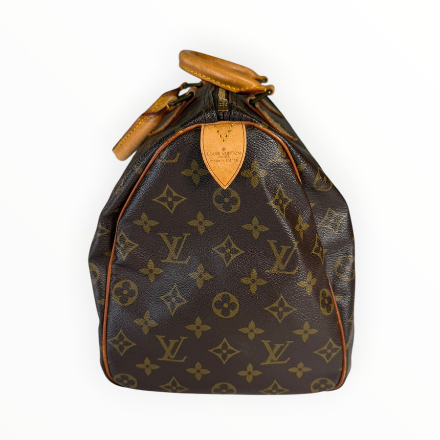 Sac à main Secondstore Louis Vuitton Speedy en toile Monogram marron avec garnitures en cuir de vachette naturel