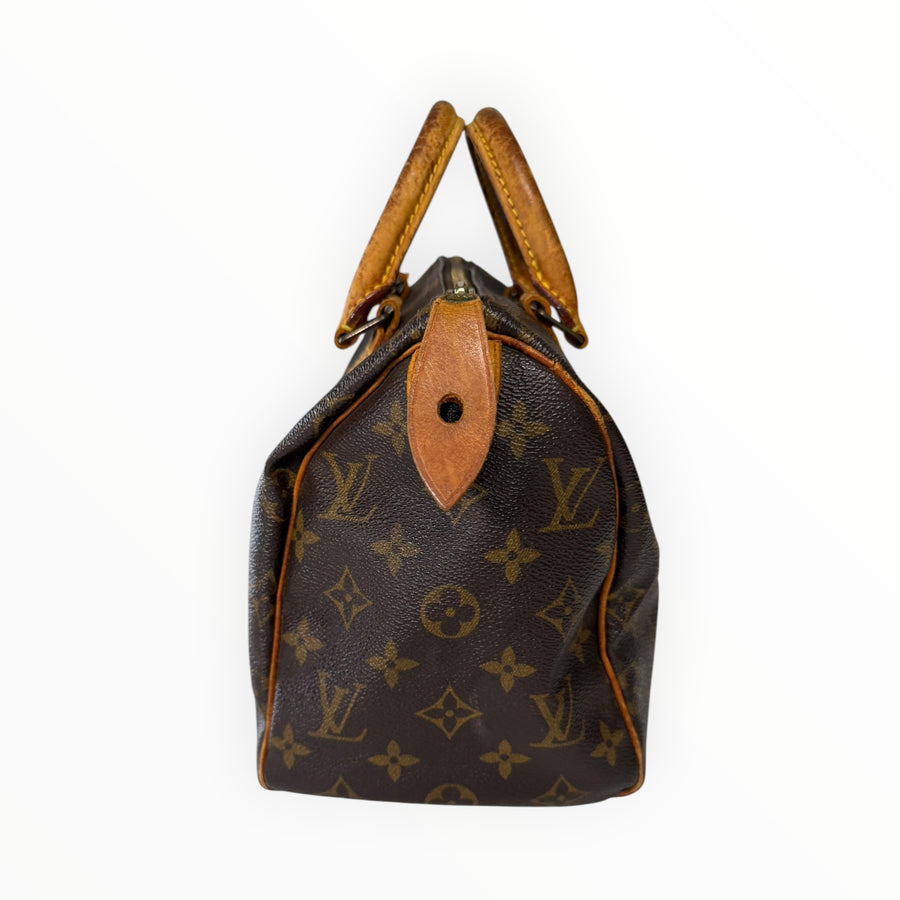 Sac à main Secondstore Louis Vuitton Speedy en toile Monogram marron avec anses en cuir patiné et détails dorés