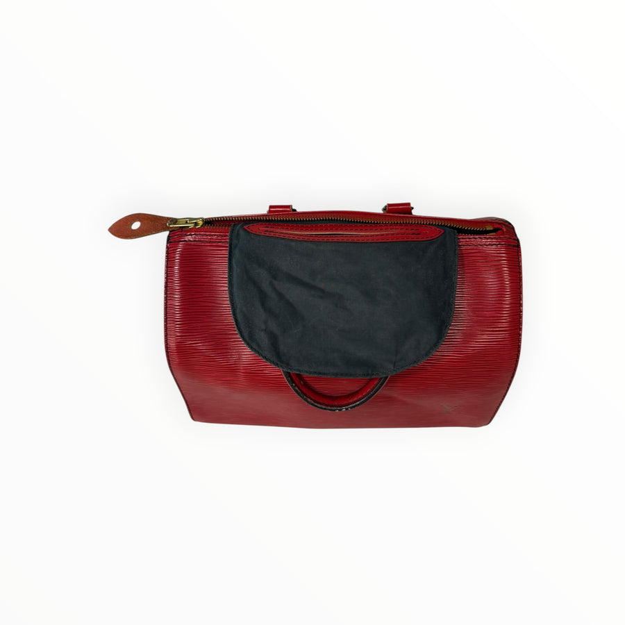 Sac à main Secondstore Louis Vuitton Speedy en cuir Épi rouge avec texture striée et détails en laiton doré