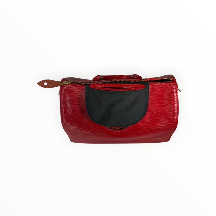Sac à main Secondstore Louis Vuitton Speedy en cuir Épi rouge avec texture striée et fermeture zippée