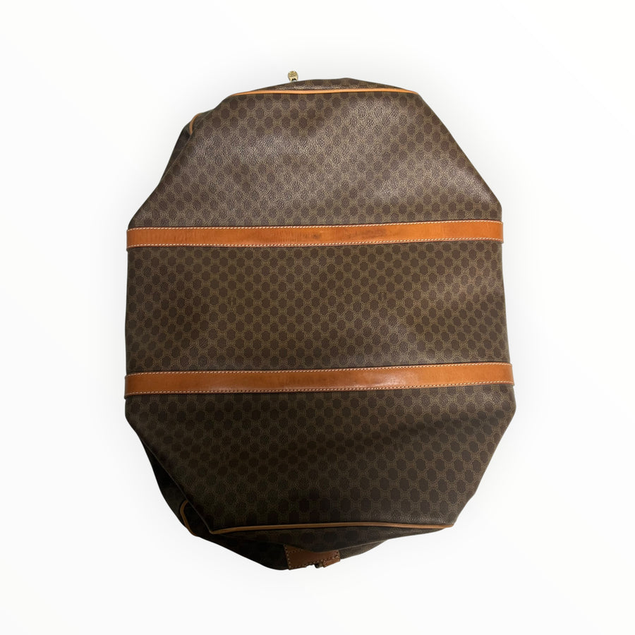 Sac de voyage Secondstore CELINE en toile enduite Macadam marron avec finitions en cuir naturel et détails dorés