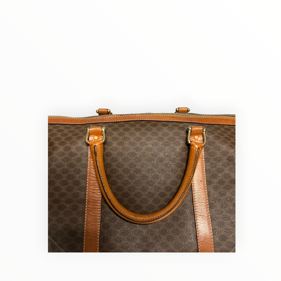 Sac de voyage Secondstore Celine en toile enduite Macadam marron avec poignées et finitions en cuir miel
