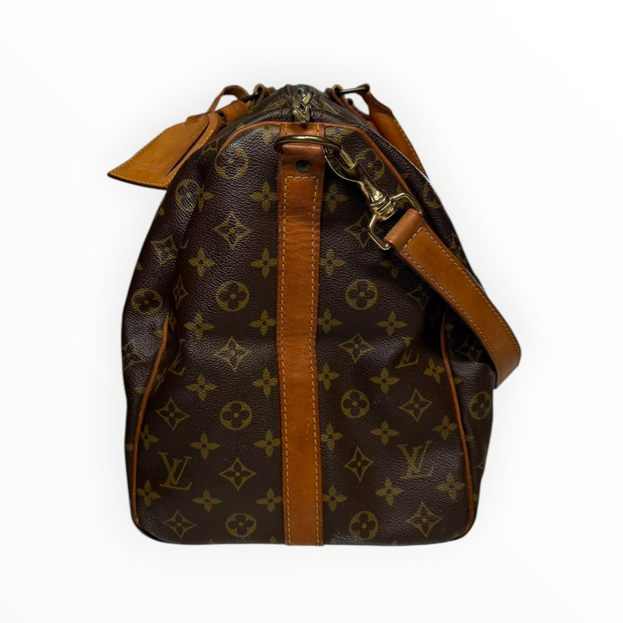 Sac de voyage Secondstore Louis Vuitton Keepall en toile Monogram marron avec finitions en cuir de vachette naturel