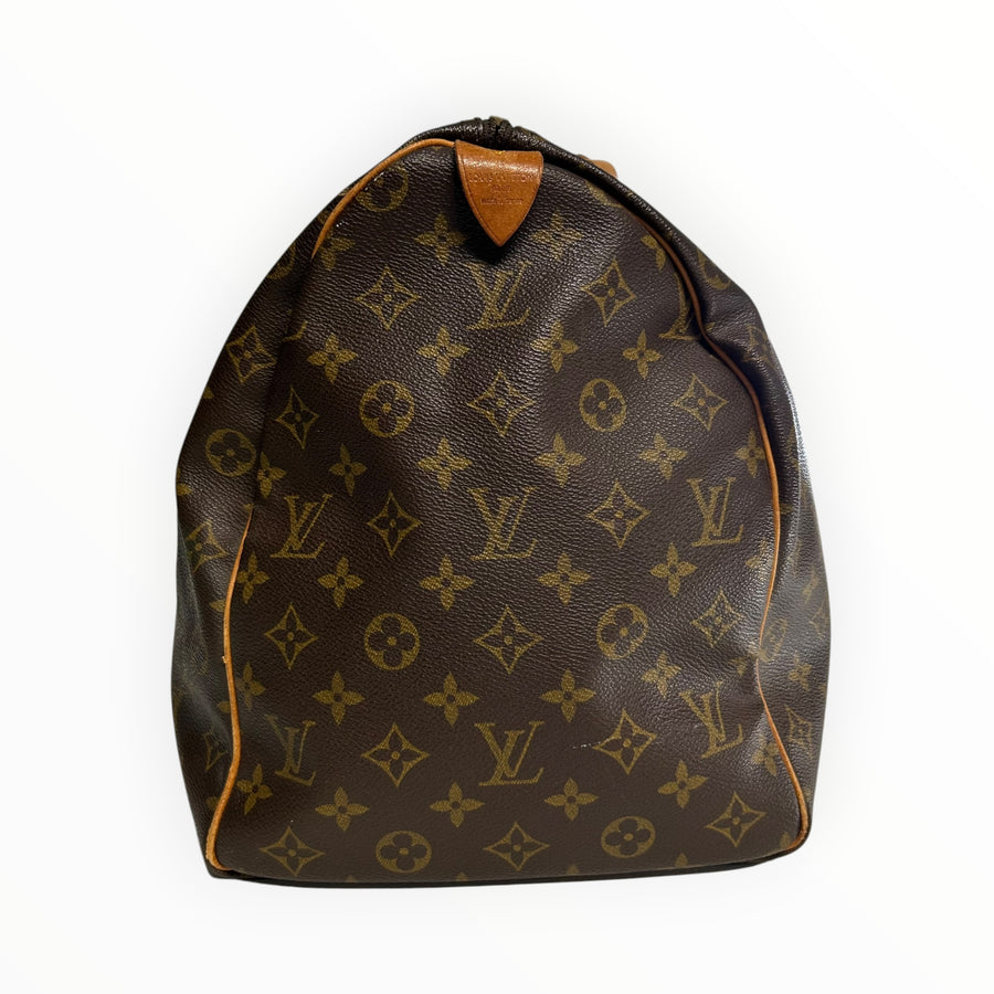 Sac de voyage Secondstore Louis Vuitton Keepall en toile Monogram marron avec garnitures en cuir de vachette naturel