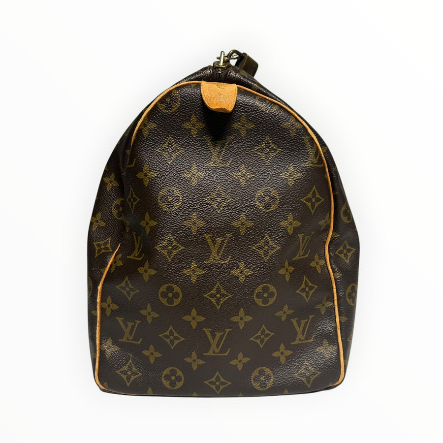 Sac de voyage Secondstore Louis Vuitton Keepall en toile Monogram marron avec finitions en cuir de vachette naturel