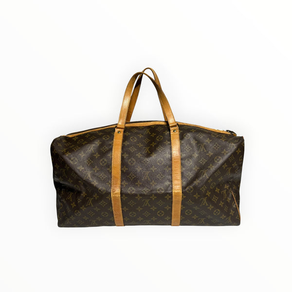Sac de voyage Secondstore Louis Vuitton Keepall en toile Monogram marron avec finitions en cuir de vachette naturel
